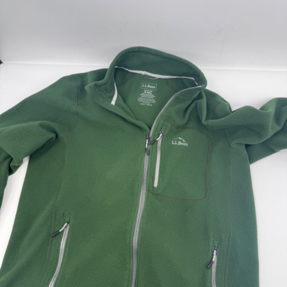 LL Bean Sweater Men Medium Green Fleece Slightly Fitted Full Zip Jacket Outdoors - Picture 4 of 8